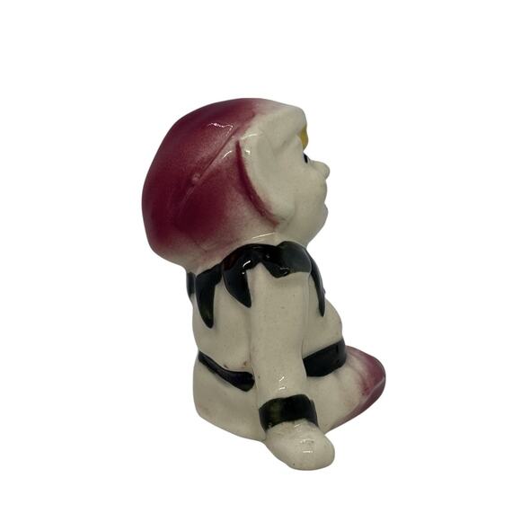 MidCentury McCoy Ceramic Pixie Elf Sitting Figurine Hand Painted Red Green XMAS - Picture 7 of 16